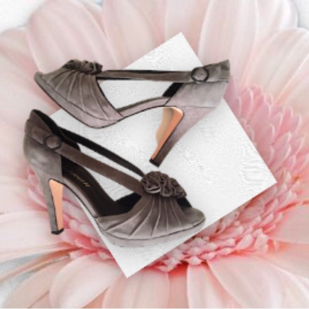 Delman Gray Suede Platform Pumps